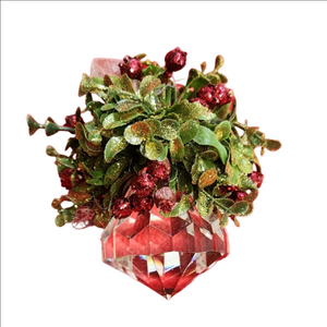 Mistletoe Crystal Ornament with Greenery and Red Accents